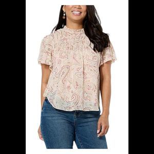 La Joie Smocked Pico Edge Flutter Top Porcelain Paisley - Regular
